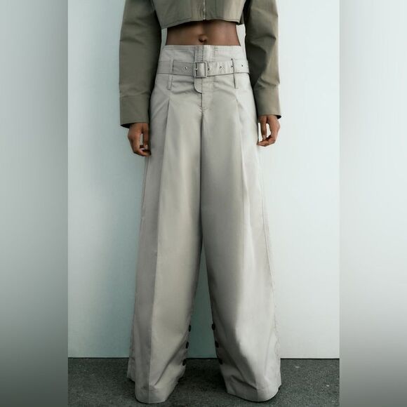 ZARA BELTED FULL-LENGTH PANTS WIDE LEG - Picture 10 of 12